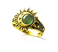 SWBRJ Bague vintage plaquée or 18 carats avec cristal bohème soleil lune étoile pierre précieuse naturelle forme ronde pour femme, One Size, Argent sterling, Pas de pierre précieuse