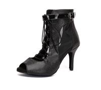 SWDZM Bottines Danse Latine Femme Glitter Mesh Talons Hauts Salsa Pratique Jazz Ballroom Bottes de Danse,Talon-8.5cm,Noir,EU 36.5