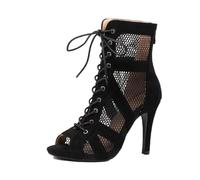 SWDZM Bottines de Danse Latine Femme Talon à Lacets Bottes de Salon Chaussures de Danse de Salsa Bachata Tango Performance,DS789,Noir,Talon-7CM,EU 36