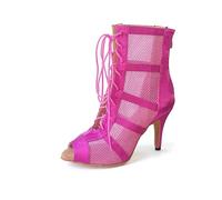 SWDZM Bottines de Danse Latine Femme Talon à Lacets Bottes de Salon Chaussures de Danse de Salsa Bachata Tango Performance,XZ704,Rose,Talon-8.5CM,EU 39