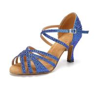 SWDZM Chaussure Danse Latine Femme Strass Bout Ouvert Salsa Tango Valse Bachata de Danse,Bleu-GLT,EU 43