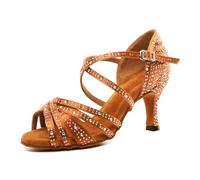 SWDZM Chaussure Danse Latine Femme Strass Bout Ouvert Salsa Tango Valse Bachata de Danse,Bronze,EU 36