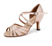 SWDZM Chaussure Danse Latine Femme Strass Bout Ouvert Salsa Tango Valse Bachata de Danse,Rose,EU 39