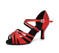 SWDZM Chaussure Danse Latine Femme Strass Bout Ouvert Salsa Tango Valse Bachata de Danse,Rouge,EU 40