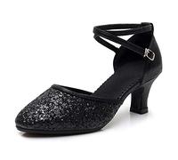 SWDZM Chaussure de Danse Fermé Latine Salsa Tango Bachata Salon Femme Talon 5 cm,Noir,EU 36.5
