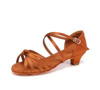 SWDZM Chaussures Danse Latine Enfant Salsa Bachata Tango avec Talon de 4cm,Marron,EU 37