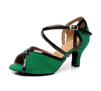 SWDZM Chaussures de Danse Femmes Latine,Salsa,Tango,Valse,Bachata,Semelle en daimc,QJW6130,Tacco8.5CM,Green 39EU