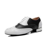 SWDZM Chaussures de Danse Homme Standard Latin Salsa à Lacets en Daim pour Homme,Blanc+Nero,Tacco 2.5cm,Suola in camoscio,42EU