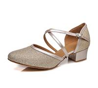 SWDZM Chaussures de Danse Latine à Bout fermé pour Femmes Salsa Tango Character Performance Practice Dance Shoes,L481,Champagne,Talon-4CM,EU 39