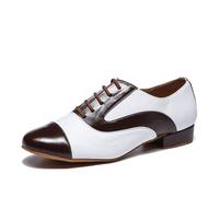 SWDZM Chaussures de Danse Latine Homme Standard Salsa Entrainement Salle de Bal Chaussures de Jazz Tango Valse,Marron+Blanc,Tacco 2.5cm,Suola in camoscio,43EU