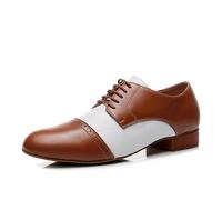 SWDZM Chaussures de Danse Latine Homme Standard Salsa Entrainement Salle de Bal Chaussures de Tango Valse,Marron+Blanc,Tacco 2.5cm,Suola in camoscio,40EU