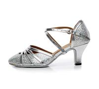 SWDZM Chaussures de Danse Latine pour Femmes Chaussures de Danse Tango Valse,Orteils fermés,QJW6133, Tacón-6cm,Argent, 40EU