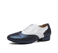 SWDZM Chaussures de Danse Latine pour Homme Cuir Professionnelle Salsa Tango Entrainement Salle de Bal Danse Chaussures,L496,Bleu+Blanc,Ante,43 EU