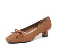 SWDZM Femme Arc tricoté Orteil carré Chaussures Court à Talons Hauts Classiques Polyvalentes,Marron,EU 40