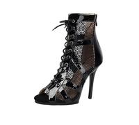 SWDZM Femmes Jazz Danse Talons Mesh Poisson Bouche Cool Latin Salsa Salle de Bal Bottines de Danse,3278,Talon-11.5cm,Noir,EU 36.5