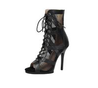 SWDZM Femmes Jazz Danse Talons Mesh Poisson Bouche Cool Latin Salsa Salle de Bal Bottines de Danse,3210,Talon-11.5cm,Noir,EU 36.5