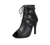 SWDZM Femmes Jazz Danse Talons Mesh Poisson Bouche Cool Latin Salsa Salle de Bal Bottines de Danse,Talon-9.5cm,Noir,EU 36.5