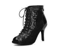 SWDZM Femmes Latin Dance Boots Open Toe Serpent Lace Net Bottes de Danse,Talon-8.5cm,Noir,EU 39
