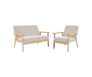 swe anapé Banquette 2 Places + Fauteuil Velours côtelé. Pieds Bois. crème