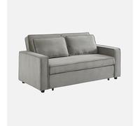 Canapé convertible 2 places gris clair velours côtelé. banquette. lit