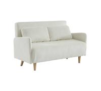 Canapé convertible en velours côtelé - Panam - 2 places scandinave. pieds bois. blanc. banquette. dossier inclinable
