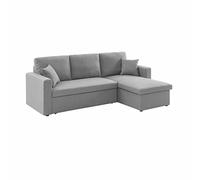 sweeek - Canapé d'angle Convertible en Tissu Gris Clair - IDA - 3 Places. Fauteuil d'angle réversible Coffre Rangement lit modulable. 2 Coussins Inclus.