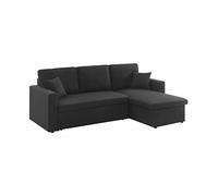 Sweeek - Canapé d'angle Convertible en Tissu Noir - IDA - 3 Places. Fauteuil d'angle réversible Coffre Rangement lit modulable