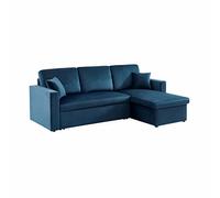 Canapé d'angle convertible en velours bleu pétrole 3 places. fauteuil d'angle réversible coffre rangement lit modulable