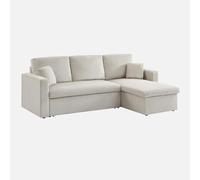 sweeek - Canapé d'angle Convertible en Velours côtelé grège - IDA - 3 Places. Fauteuil d'angle réversible Coffre Rangement lit modulable