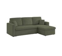 Canapé d'angle convertible en velours côtelé kaki foncé- IDA - 3 places. fauteuil d'angle réversible coffre rangement lit