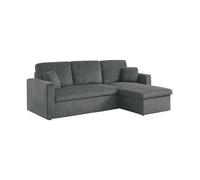 sweeek - Canapé d'angle Convertible et réversible. Velours côtelé Grosse côte Gris foncé. 3 Places