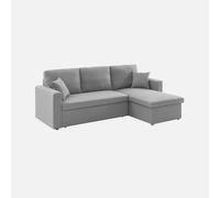 Canapé d'angle SMILE convertible réversible compact 3 places en tissu gris clair. L 213.5 x P 136.5 x H 83cm. avec coffre de