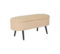 swe anc Coffre. Bout de lit avec revêtement Bouclette texturée. Beige. Pieds en Bois Noir. L 112 x 44 x 50cm