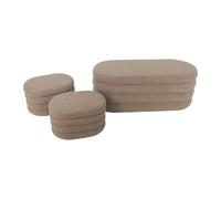 Banc coffre en bouclettes taupe avec 2 poufs ovales de rangement intégrés - L111cm