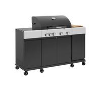 sweeek - Barbecue gaz 4 brûleurs + 1 feu latéral MAXIM noir. Acier. thermomètre intégré. récupérateur de graisse. grille de chauffe. L 145.5 x P 61.5 x H 143.5cm