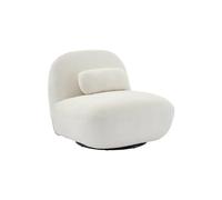 Fauteuil pivotant 360° en bouclette texturée blanc crème. piètement en métal noir mat - SPINO