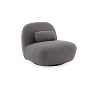 Fauteuil pivotant 360° en bouclette texturée gris souris. piètement en métal noir mat - SPINO