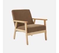 sweeek - Fauteuil Vintage/scandinave Structure en Bois et contreplaqué et Assise en Velours côtelé Taupe
