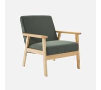 sweeek - Fauteuil Vintage/scandinave Structure en Bois et contreplaqué et Assise en Velours côtelé Vert Kaki
