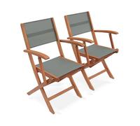 swe auteuils de Jardin en Bois et textilène - Almeria Kaki - 2 fauteuils pliants en Bois d'Eucalyptus huilé et textilène