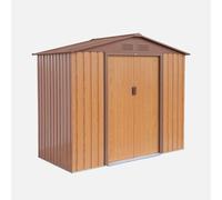 swe bri de Jardin en métal - Houtland. 2.71 m² chêne - Cabane à Outils avec Double Portes coulissantes. kit de Fixation Sol Inclus. L 213 x P 131 x H 185cm