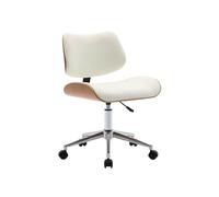 sweeek - Chaise de Bureau à roulettes décor Bois courbé placage Effet chêne et Simili Cuir Blanc