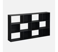 sweeek - Bibliothèque Design asymétrique Noire. Pieter. 3 étagères. 12 Compartiments de Rangement