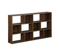 Bibliothèque design asymétrique noyer. Pieter. 3 étagères. 12 compartiments de rangement