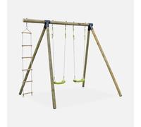 sweeek - Aire de Jeux Mistral en Bois avec 2 balançoires et échelle en Corde Bois de pin