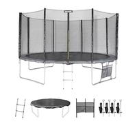 Trampoline 430cm gris avec filet de protection. échelle. bâche. filet pour chaussures. kit d'ancrage - Vénus XXL- Trampoline de