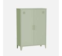 Commode/armoire en métal vert. 2 espaces de rangement. casiers