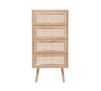 Commode chiffonnier décor bois et cannage 4 tiroirs Bohème