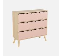 sweeek - Commode Enfant décor Bois Rose 3 tiroirs. Pieds Bois de pin - 80 x 30 x 79 cm - Azur