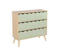 sweeek - Commode Enfant décor Bois Vert 3 tiroirs. Pieds Bois de pin - 80 x 30 x 79 cm - Azur